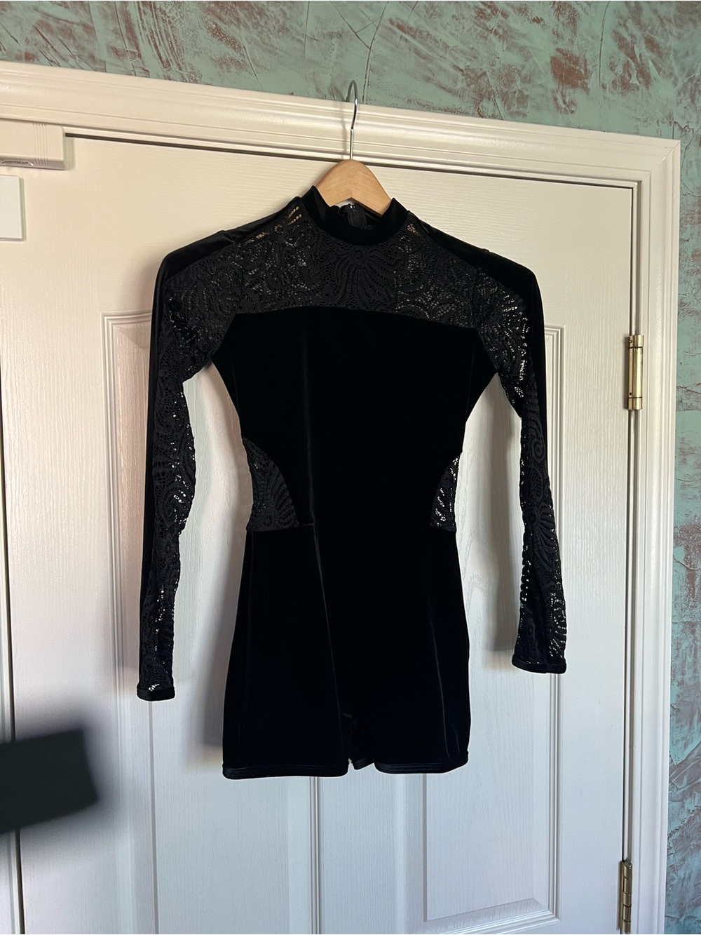 Black Velvet and Lace long sleeve dance romper